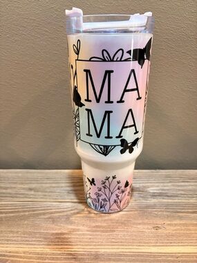 Mama Iridescent Floral Travel Tumbler - White/Pastel